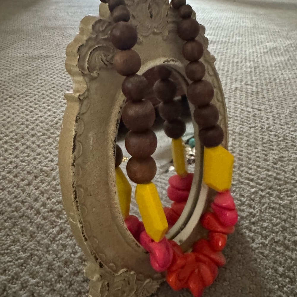 Colorful Beaded Necklace with Wooden Accents